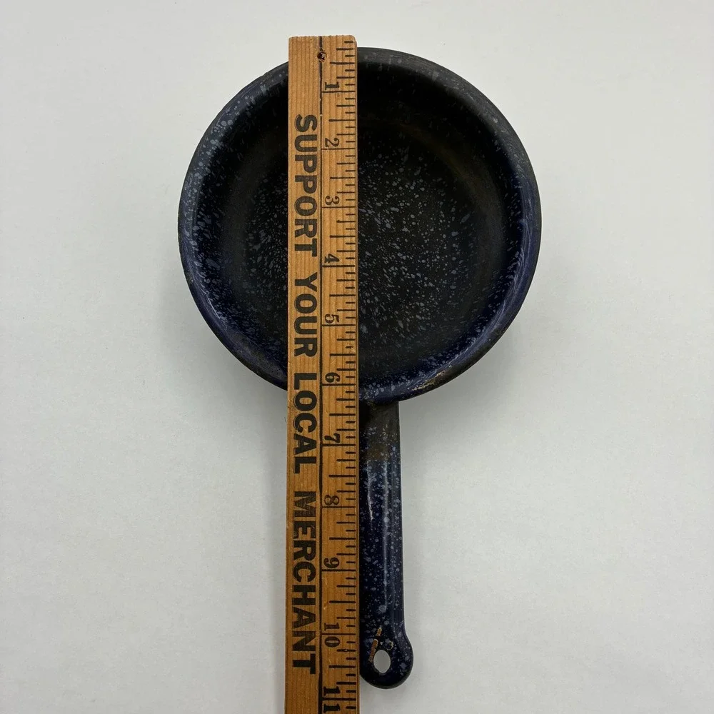 Vintage Blue Graniteware Speckled Enamel Small Saucepan Farmhouse Decor